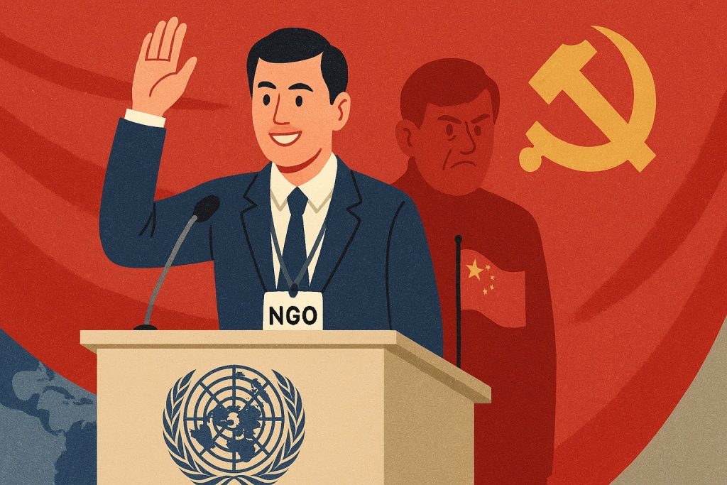 中國以大量「官辦非政府組織」（GONGO）滲透聯合國，代表表面是 NGO 成員，實則受中共指揮。虛假的身份掩蓋了其操控言論與壓制異議的真實任務。  圖：ChatGPT生成