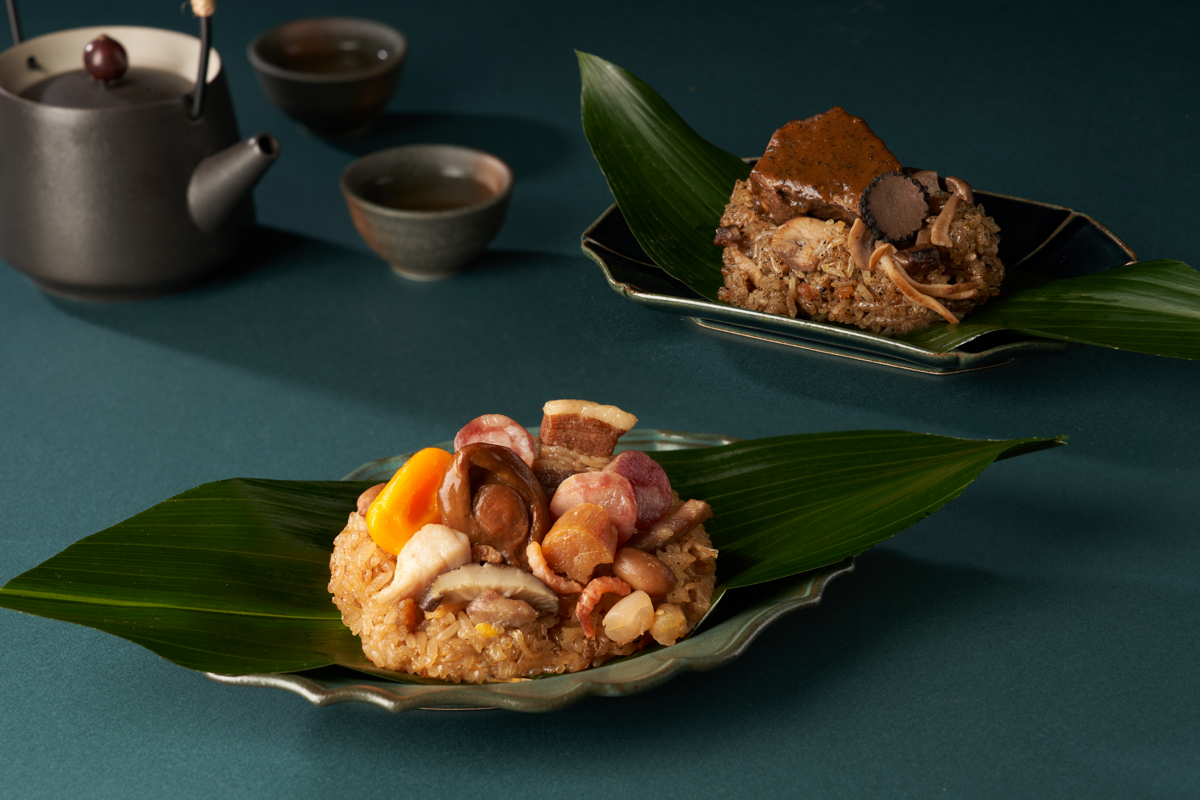 頂粵吉品的潮式鮑魚迷你裹蒸粽與黑松露和牛臉頰肉迷你裹蒸粽。 圖：頂粵吉品/提供