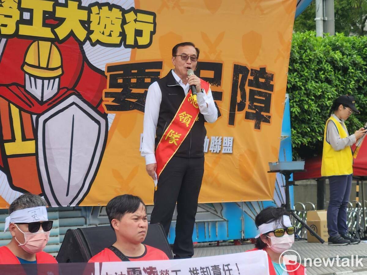 五一行動聯盟總領隊戴國榮。 圖：黃建豪/攝