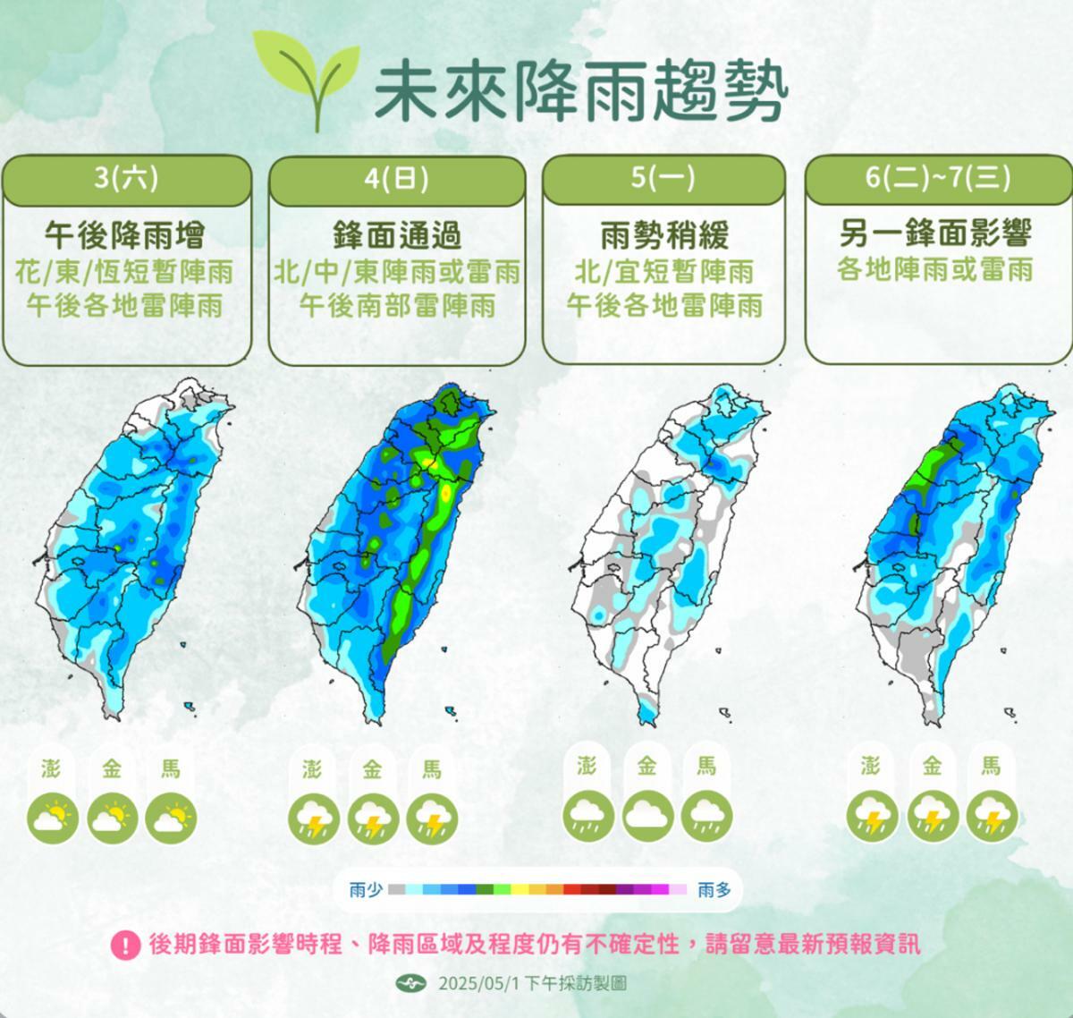 未來一週天氣。 圖：中央氣象署/提供