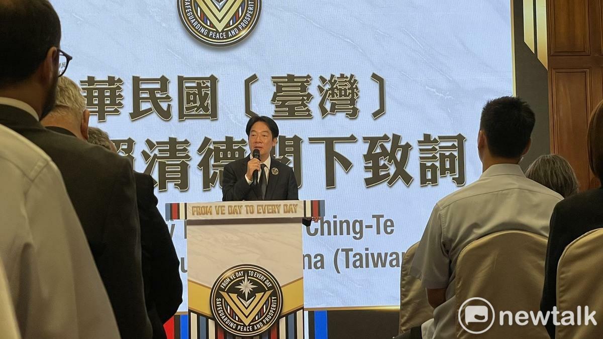賴清德針對歐戰勝利80週年發表演說。 圖：記者高逸帆攝