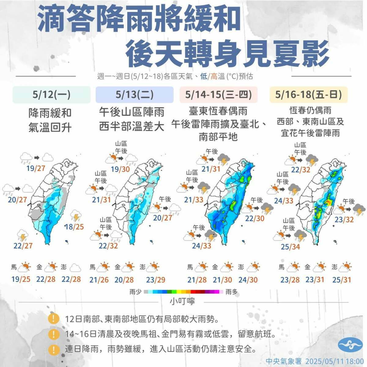 下週天氣。 圖：翻攝自中央氣象署臉書