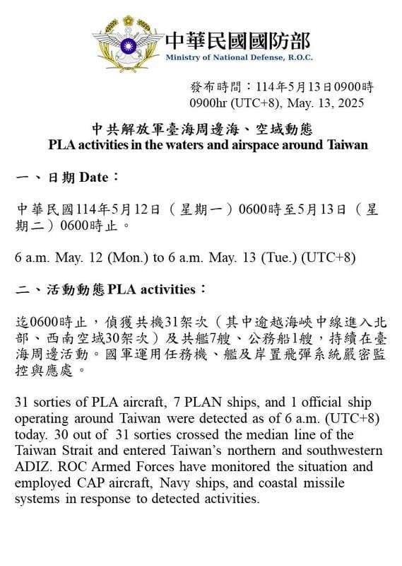 國防部說明解放軍擾台情形 圖：國防部提供