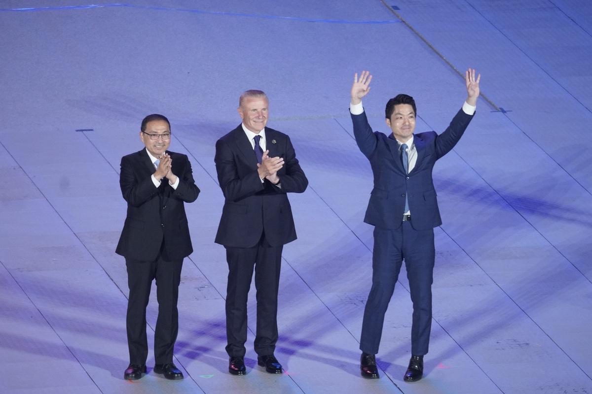 2025年世界壯年運動會開幕典禮由IMGA會長布卡（Sergii Bubka）、蔣萬安與侯友宜接續致詞揭開序幕。 圖:張良一／攝