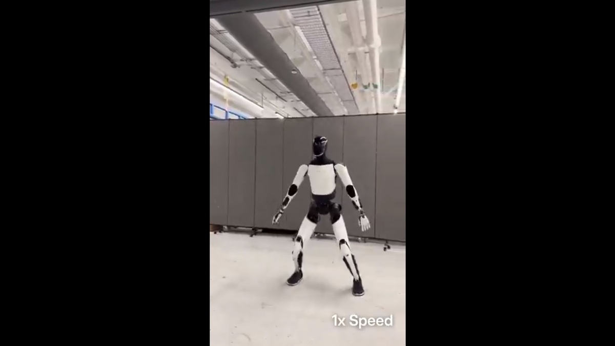 特斯拉的人型機器人「擎天柱」。 圖：擷取自 @elonmusk X 分享影片