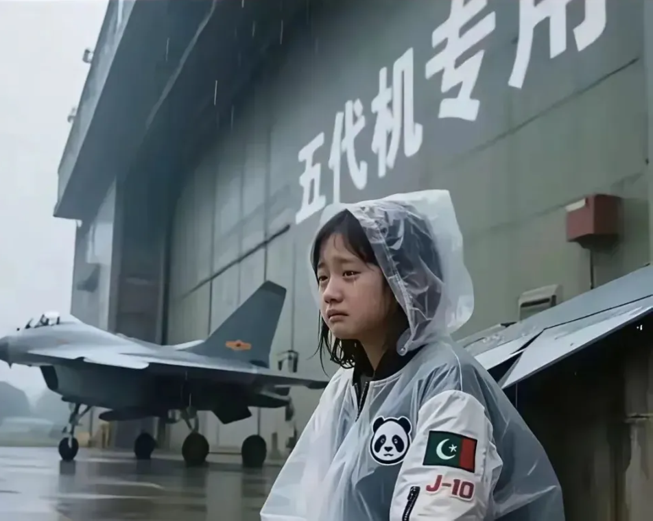 賣殲-10 的小女孩。圖為中國網友用 AI 繪製。 圖：翻攝自人機與認知實驗室