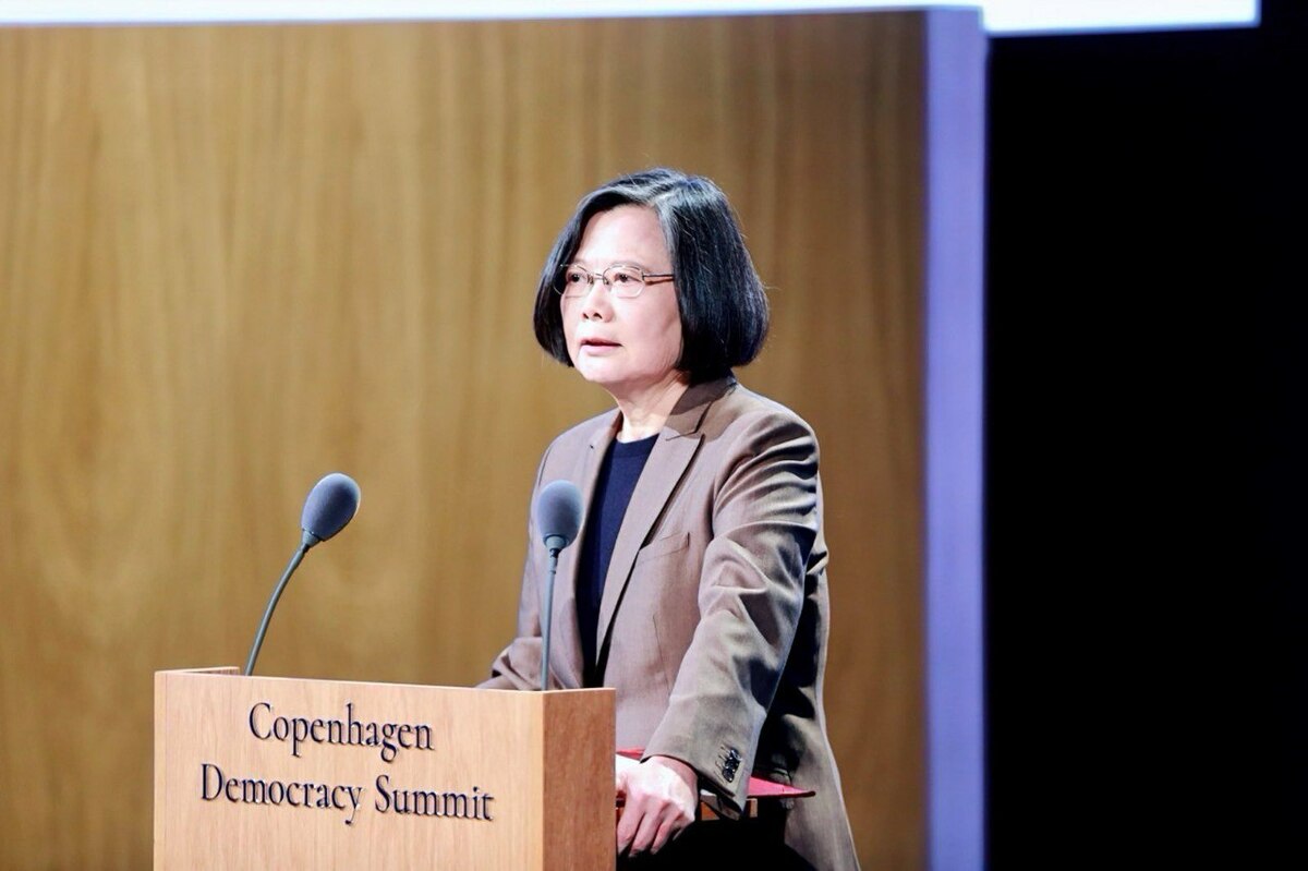 蔡英文前總統於「哥本哈根民主高峰會」（Copenhagen Democracy Summit）發表演說。 圖：外交部/提供