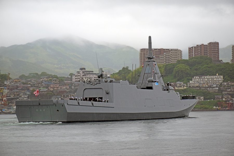 日本海上自衛隊21日接收第七艘最上級（Tacoma-class）護衛艦「仁淀」（によど，JS Niyodo，FFM-7）。 圖：翻攝「X」@MHI_GroupJP