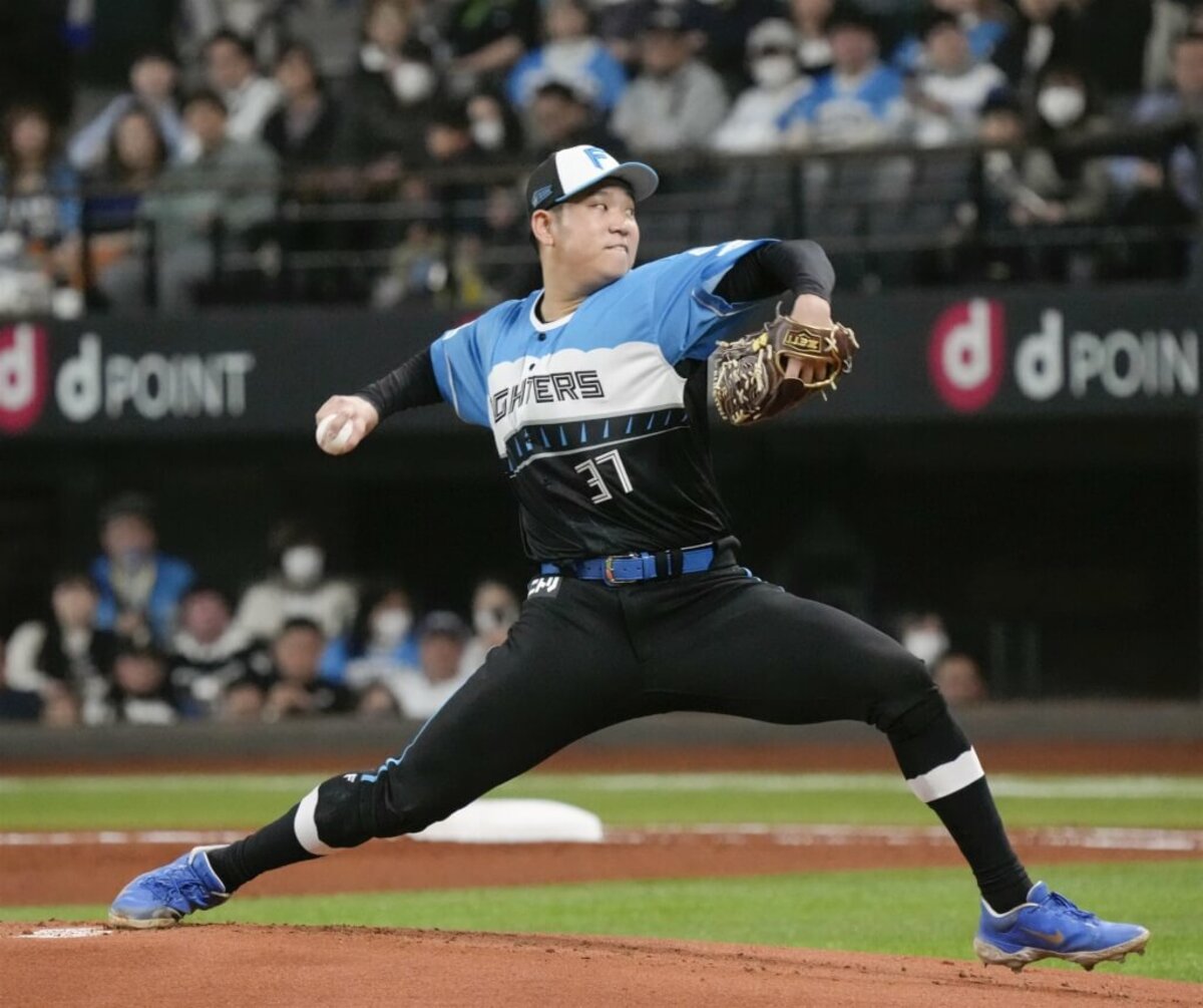 日本職棒北海道日本火腿鬥士隊台灣投手古林睿煬。（共同社）