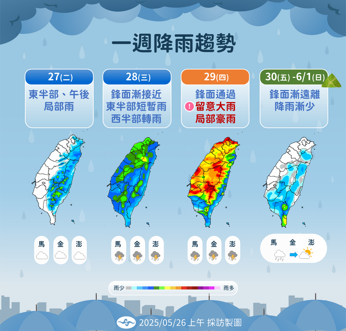 本週降雨趨勢。 圖：中央氣象署／提供