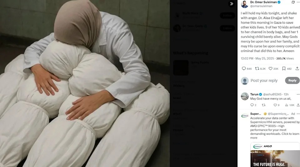 美國伊斯蘭學者蘇萊曼（Omar Suleiman）在X講述這個令人心碎的消息。 圖：翻攝自Omar Suleiman X（前推特）