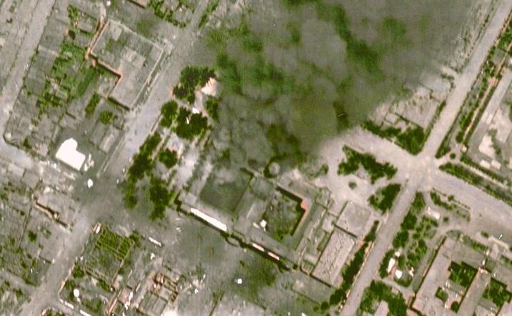 台北大空襲，總統府正面中彈照片 圖：中央研究院人社中心GIS專題中心