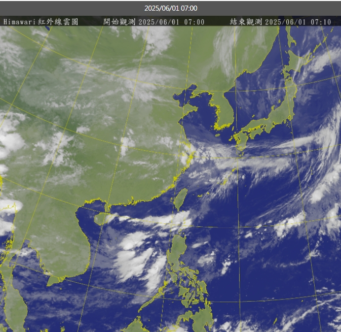 今天南方雲系北移，降雨增多，外出建議攜帶雨具以備不時之需。 圖/中央氣象署提供