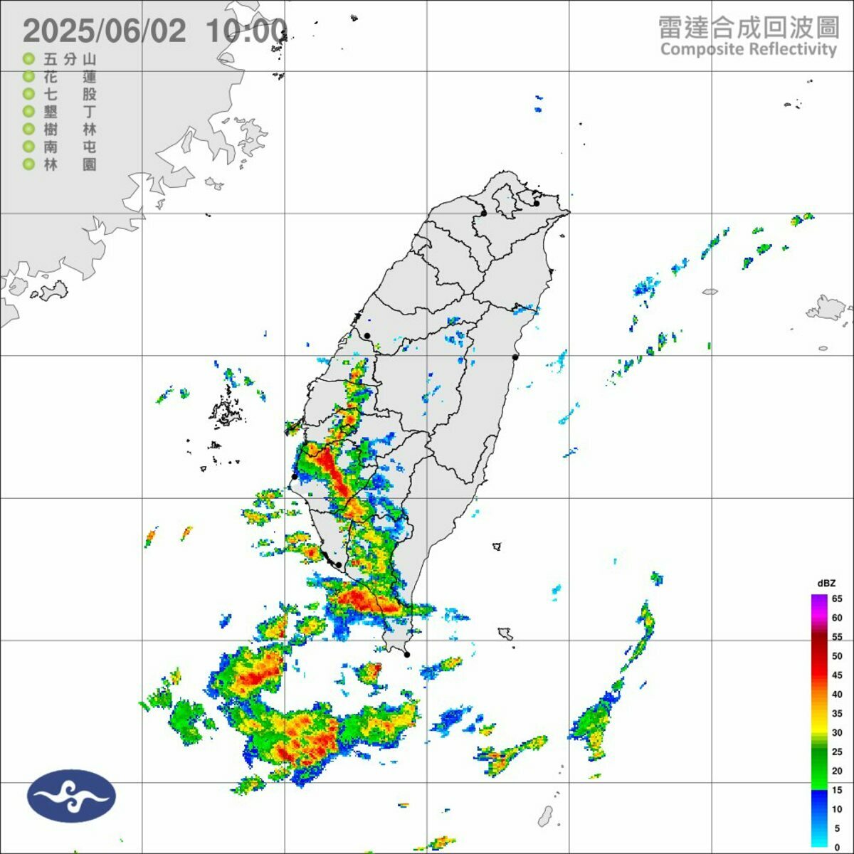 中央氣象署今日上午針對台南市、高雄市、屏東縣及恆春半島等4地區發布大雨特報。 圖：中央氣象署／提供
