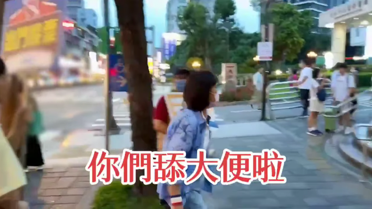 「文山退葆」團隊指出，一名女子嗆罷團「你們舔大便啦！」，罷團痛批，支持賴士葆的人「嘴臉永遠都是這樣」。 圖：截自「文山退葆」臉書影片