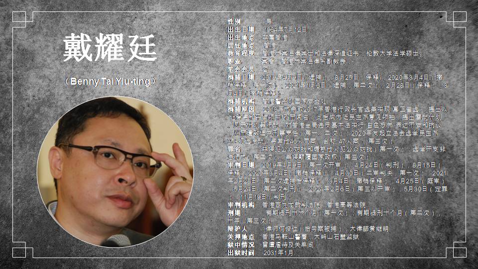 中國政治犯戴耀廷。 圖：北社提供