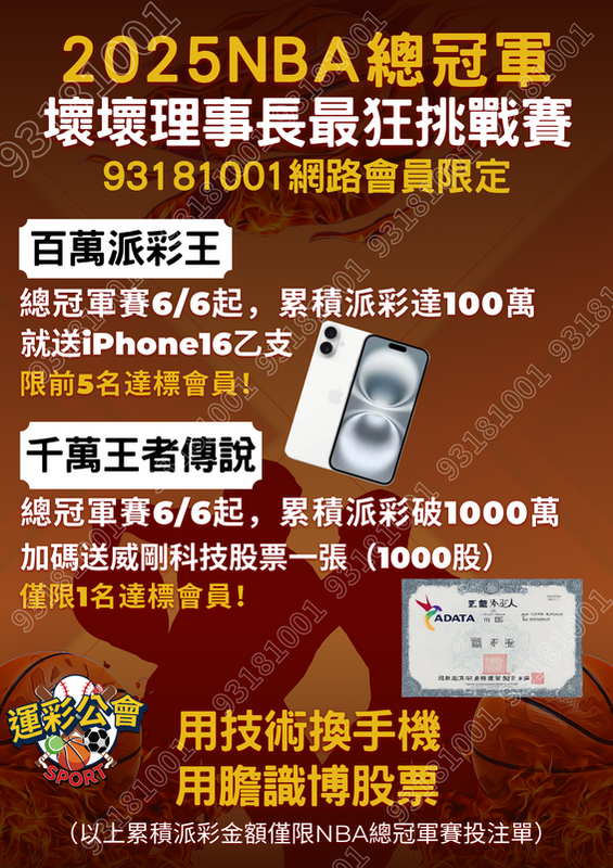 NBA總冠軍戰雷霆大戰溜馬6月6日開打，中華民國運彩公會一口氣推出兩大挑戰賽。 圖：運彩公會/提供