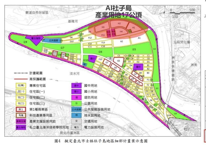 社子島細部開發計劃示意圖。 圖: 吉家網/整理提供(台北市政府資料)