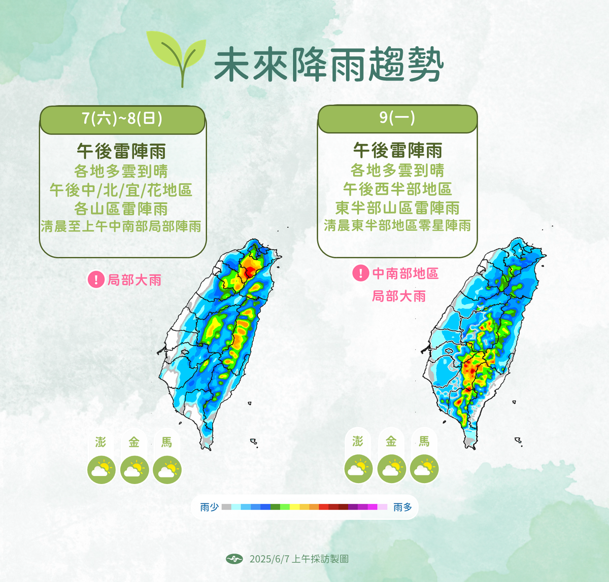 「高溫悶熱，午後雷陣雨」將成本週主軸，特別是南部地區。 圖：氣象署／提供