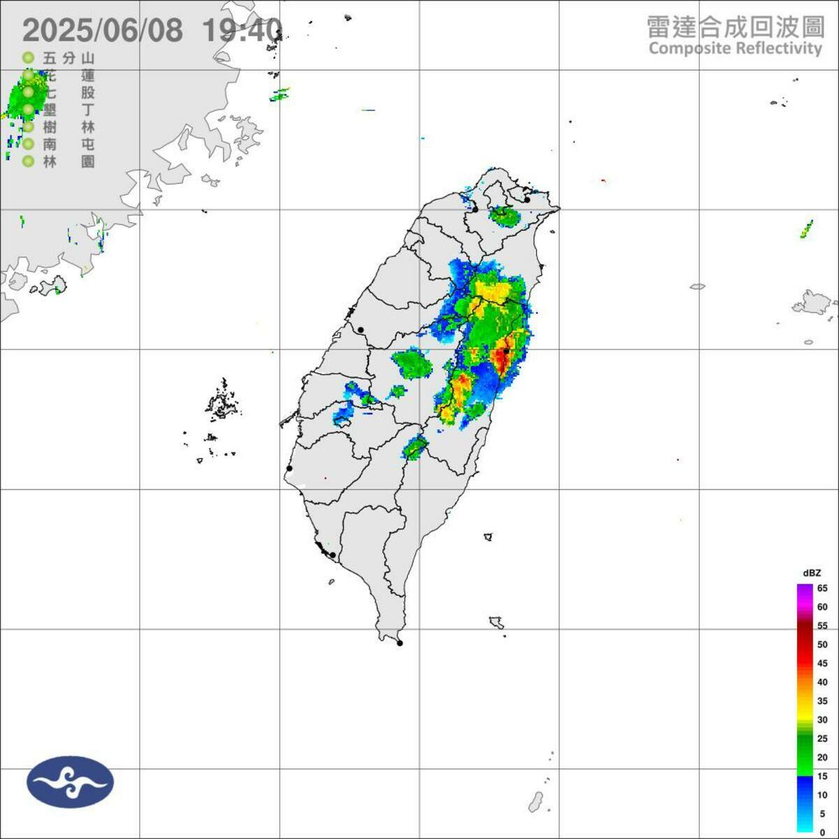 中央氣象署發布豪雨特報，花蓮地區今晚將有局部大雨甚至豪雨發生，宜蘭、台中及南投山區亦有局部大雨的機率。 圖：翻攝自中央氣象署