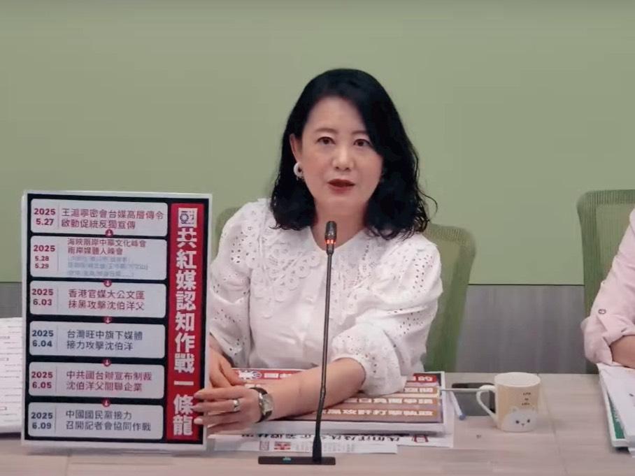 民進黨團今日召開記者會，揭露國共認知作戰三手法、目的，最終要打擊民進黨執政公信力。 圖：金大鈞/攝