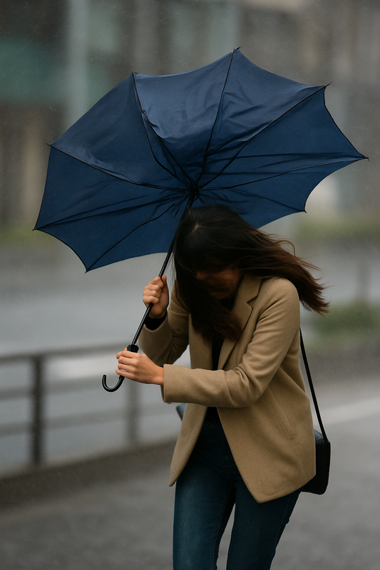 氣象署警告今起至13日晚間全台恐有8級陣風，沿海空曠地區須防突發強風災害。 圖：ChatGPT AI生成 /  曾郡秋 製