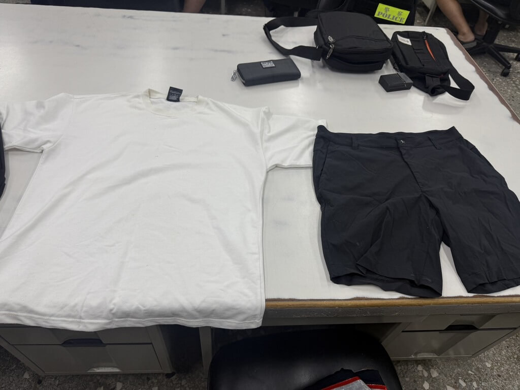 台中市北屯區11日發生搶奪案，蔡姓男子頭戴安全帽搶奪另人現金逃逸離去，警方追查逮人後發現，蔡男犯案後還將淺色褲子換成黑色短褲。（民眾提供）中央社記者趙麗妍傳真  114年6月13日