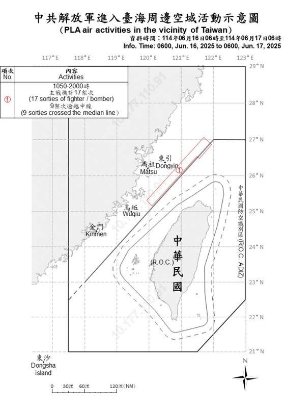 中共解放軍進入台海周邊空域活示意圖。 圖：國防部提供