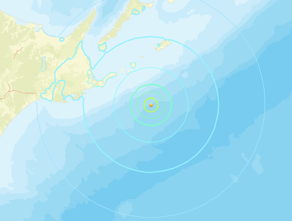 日本北海道東部今天(22日)清晨5時23分發生芮氏規模6.1地震，深度僅10公里。 圖/取自美國地質調查局（USGS） 網站