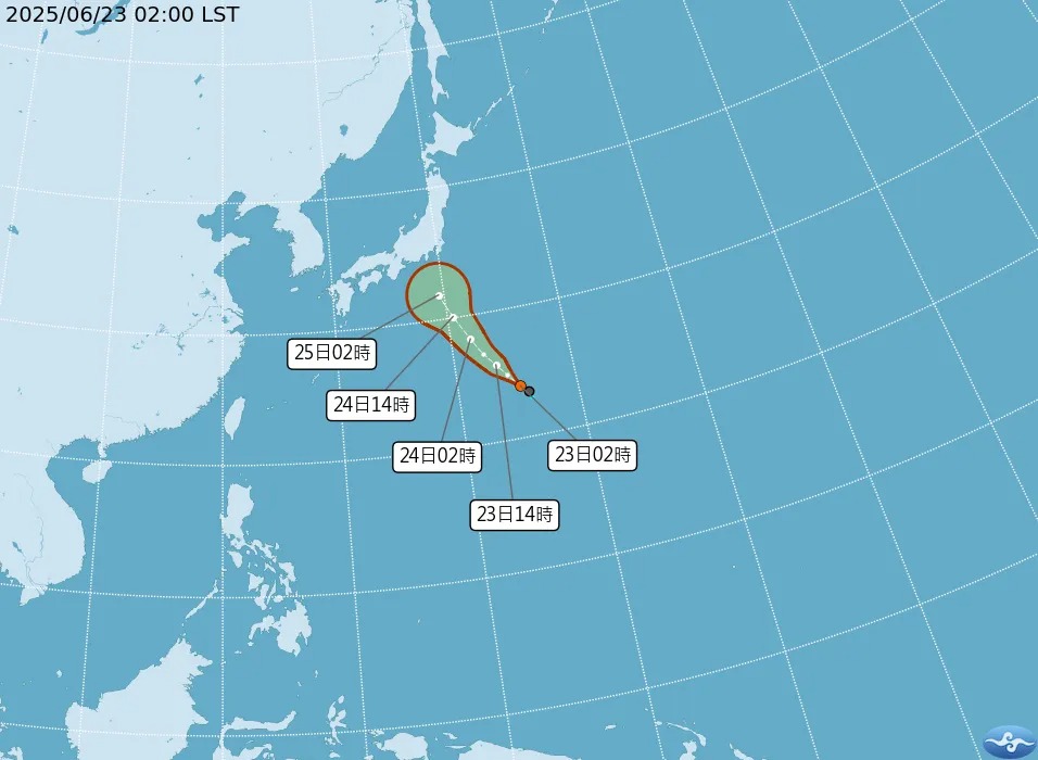 太平洋上熱帶性低氣壓（TD03）最快今日將增強為輕度颱風「聖帕」。 圖：氣象署提供