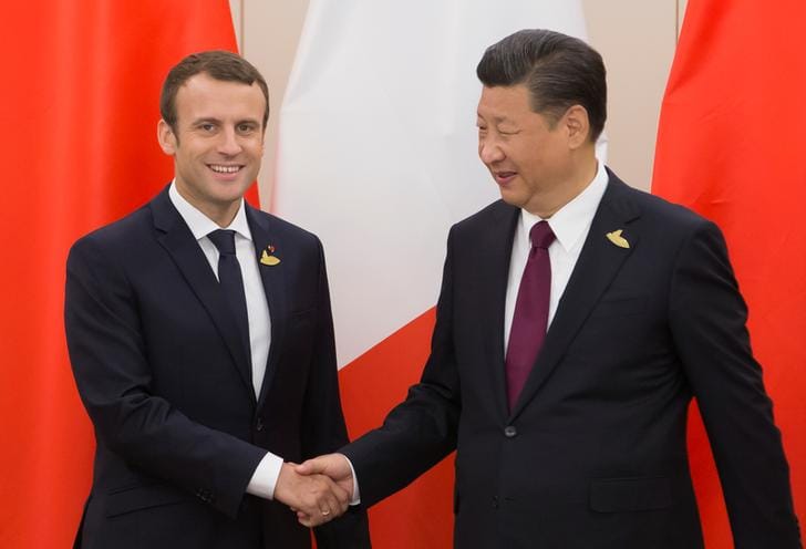 朝鮮半島緊張情勢未見緩和，中國國家主席習近平今天與法國總統馬克宏（Emmanuel Macron）熱線對此交換意見。圖為今年7月8日兩人在德國漢堡出席G20領袖高峰會議時，舉行雙邊會談。資料照片 圖：達志影像／路透社