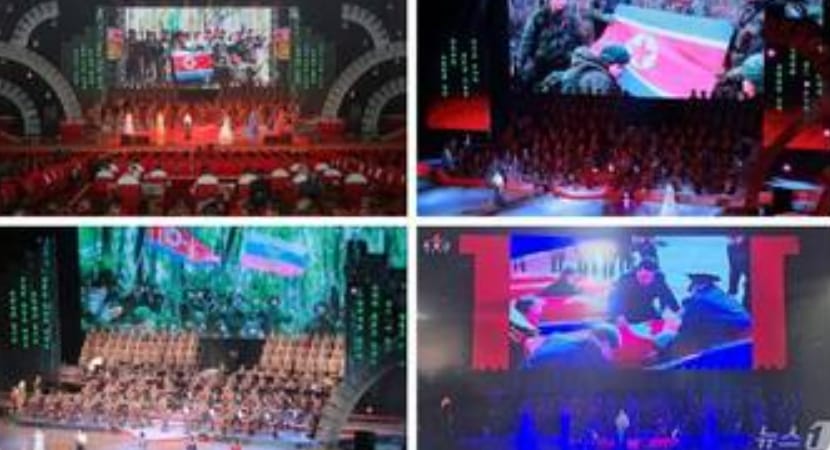 金正恩看到北韓兵在庫爾斯克作戰畫面，尤其是右下角國旗覆棺材的畫面，忍不住掉淚。 圖 : 翻攝自朝中社