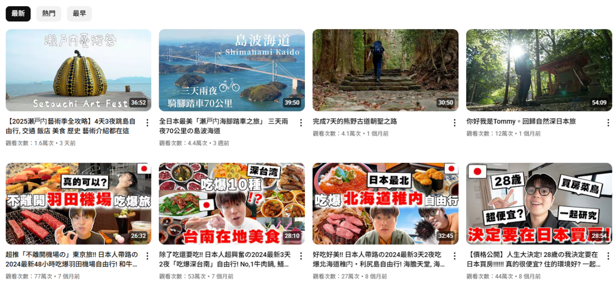 近期Tommy悄悄發布4部影片，分享整理情緒重新出發的過程。不過新片流量可以說是斷崖式暴跌。 圖：翻攝自Tommy YT頻道
