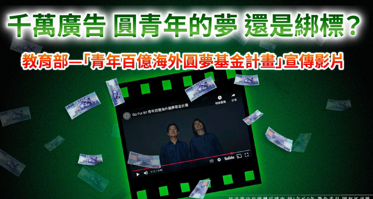 教育部花千萬元拍青年圓夢廣告 圖：民眾黨團提供