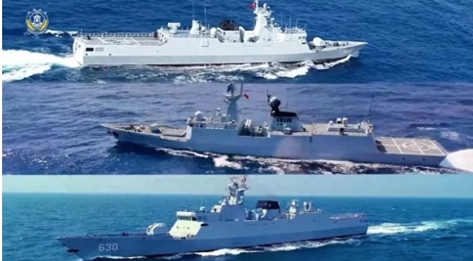 中、美各式戰艦出現在南海主權爭議地區 圖：翻攝自瑤音萬里