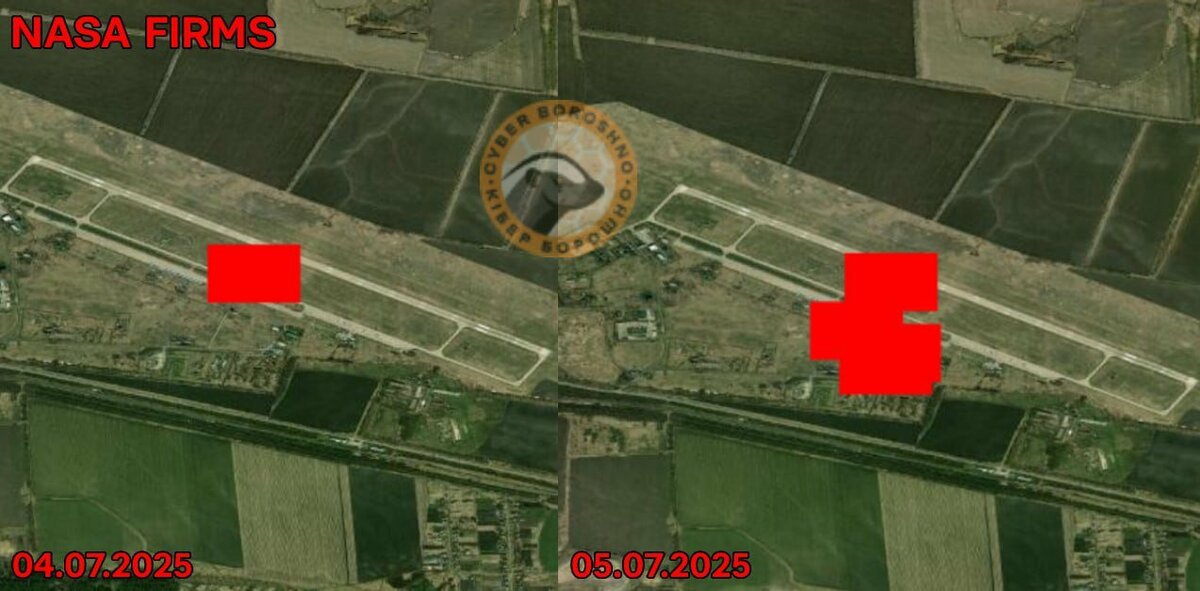 7 月 5 日夜間，俄羅斯鮑里索格列布斯克空軍基地遭到無人機襲擊，目標疑似為該基地存放燃料與導引炸彈零件的設施。 圖:翻攝自X帳號@NOELreports