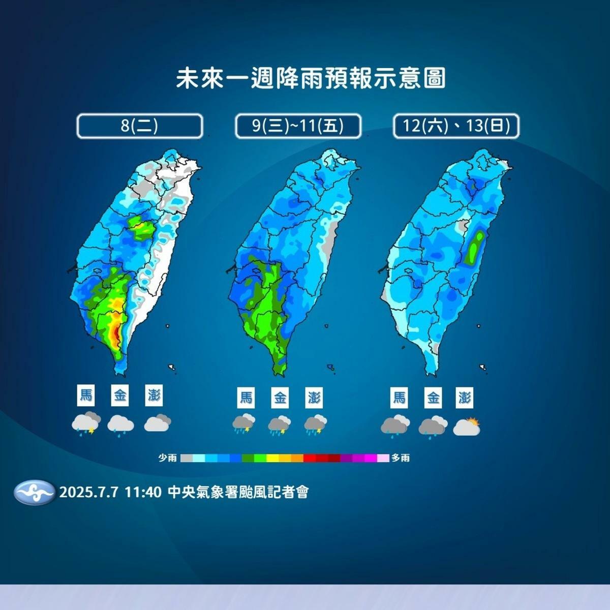 未來一週降雨趨勢圖。 圖：中央氣象署／提供