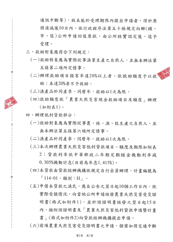 丹娜絲颱風漁業災損現金救助及低利貸款，7月22日前受理申請 圖：嘉義縣政府提供