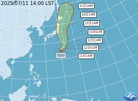今日有一個熱帶性低氣壓生成，接下來這個系統預計會往日本本州東側移動。 圖：取自中央氣象署