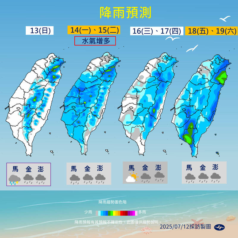 未來一週降雨趨勢。 圖：中央氣象署／提供