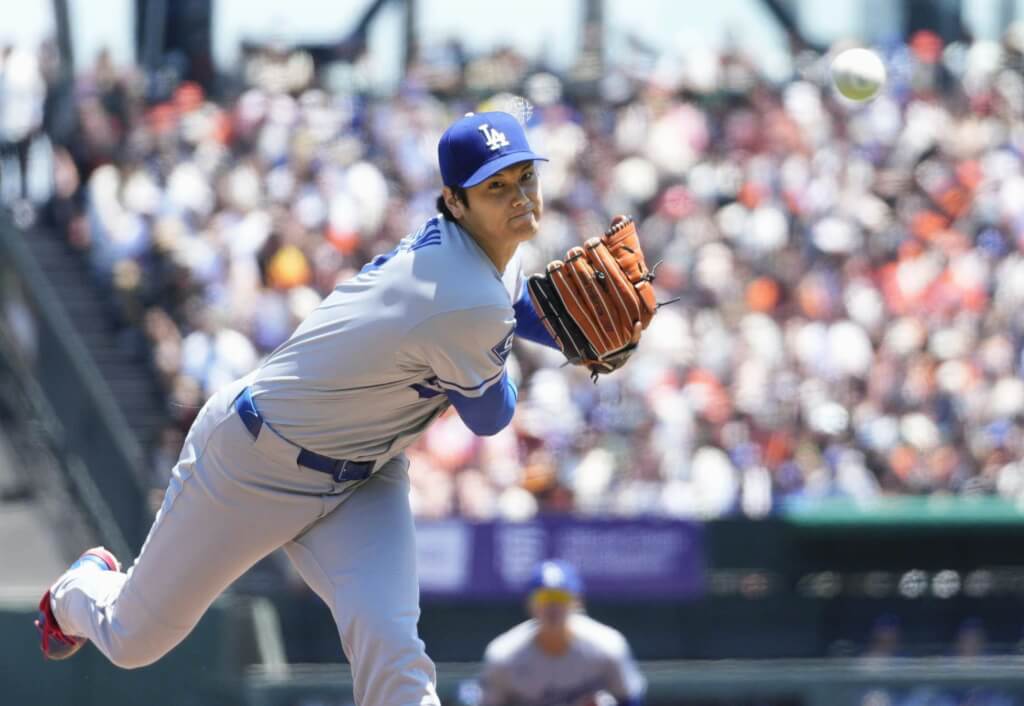 美國職棒大聯盟MLB洛杉磯道奇日本籍二刀流球星大谷翔平12日本季第5度先發登板。（共同社）