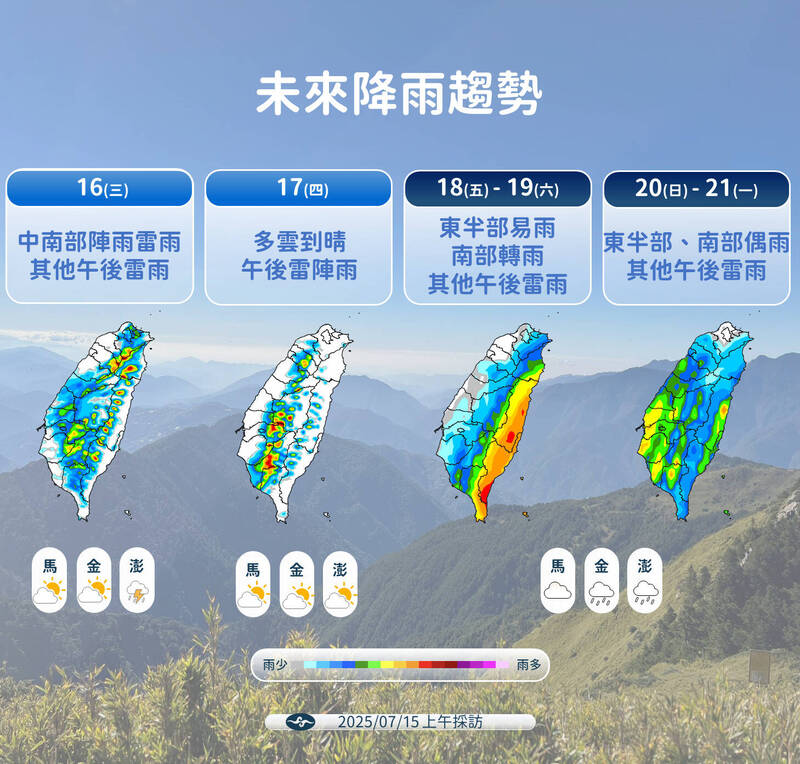 未來6天降雨趨勢。 圖：中央氣象署／提供