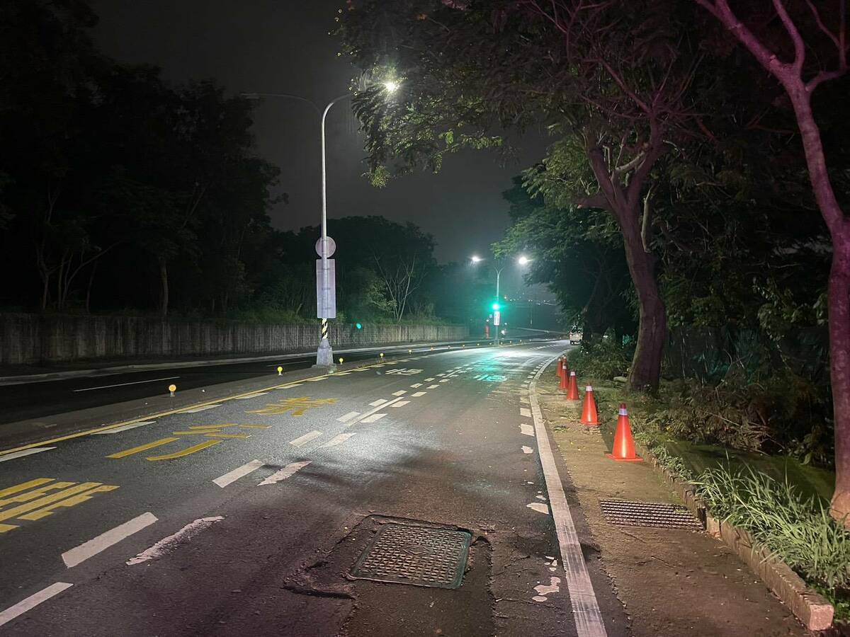 台中西屯路樹深夜倒塌，機車女騎士遭壓傷。 圖/台中市警察局第六分局提供