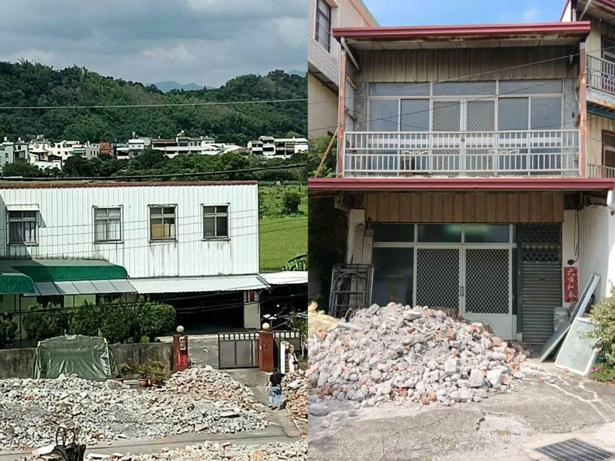 建商惡意傾倒廢棄物於住戶門口，嚴重影響住戶出入與安全問題，截至今日建商仍未改善處理。 圖：時代力量台中黨部提供