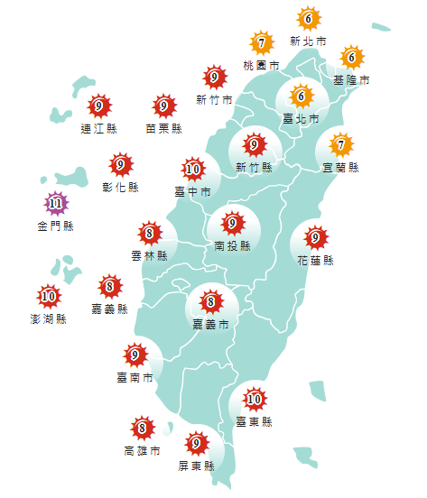 氣象署發布各地紫外線指數預報概況。 圖：氣象署提供