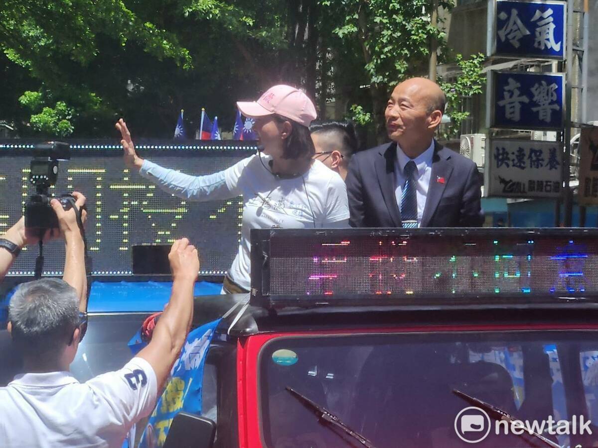 國民黨立委王鴻薇找來立法院長韓國瑜、民眾黨主席黃國昌、無黨籍立委高金素梅，大陣仗發動車隊掃街。 圖：黃建豪/攝
