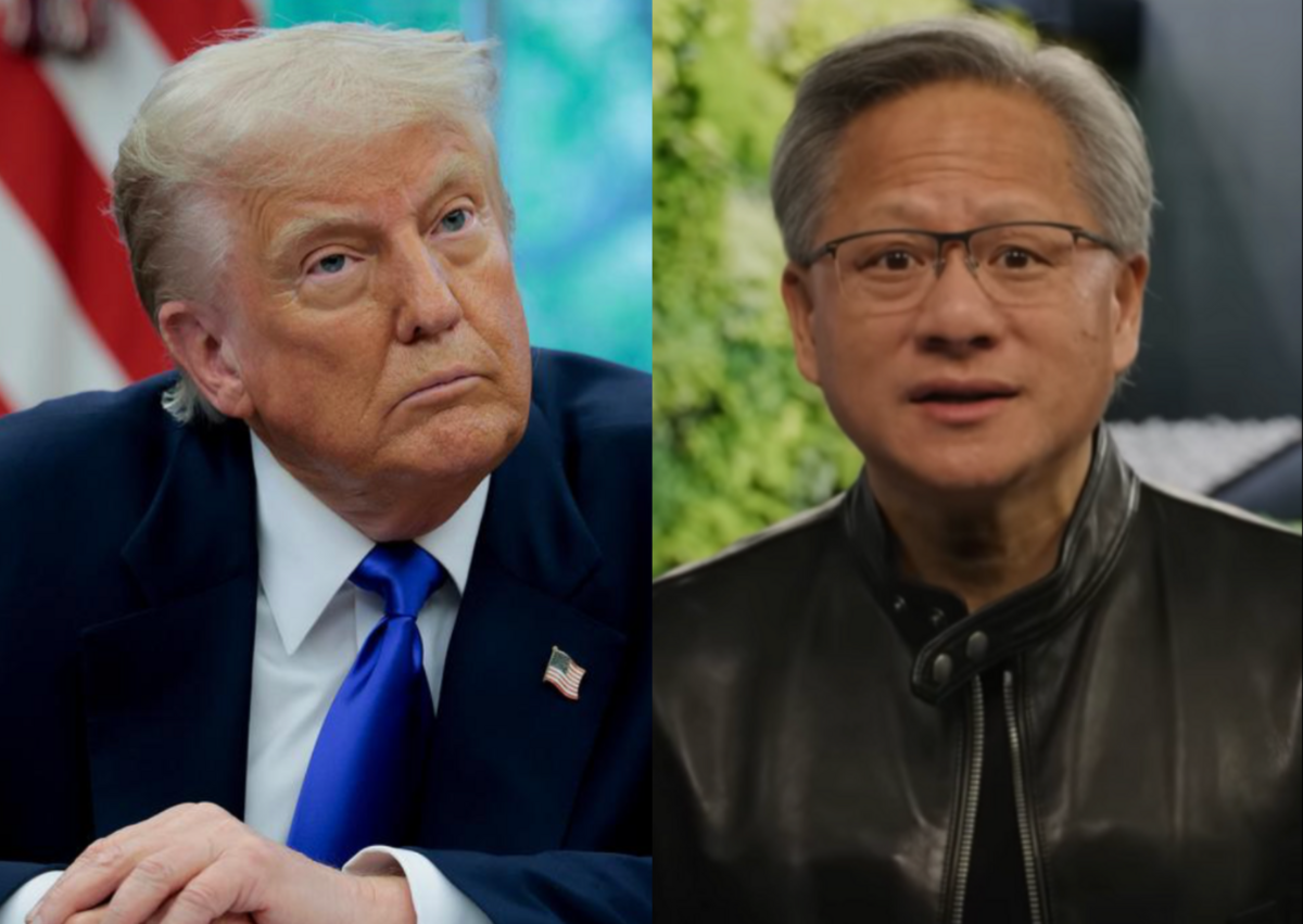 美國總統川普周三（3 日）表示，他已與輝達（NVIDIA）執行長黃仁勳會面，雙方討論了有關先進美國人工智慧（AI）晶片的出口限制問題，並透露對方清楚他在晶片出口管制上的立場。 圖：新頭殼製圖／來源：NVIDIA 官網、NEXTA 的 X