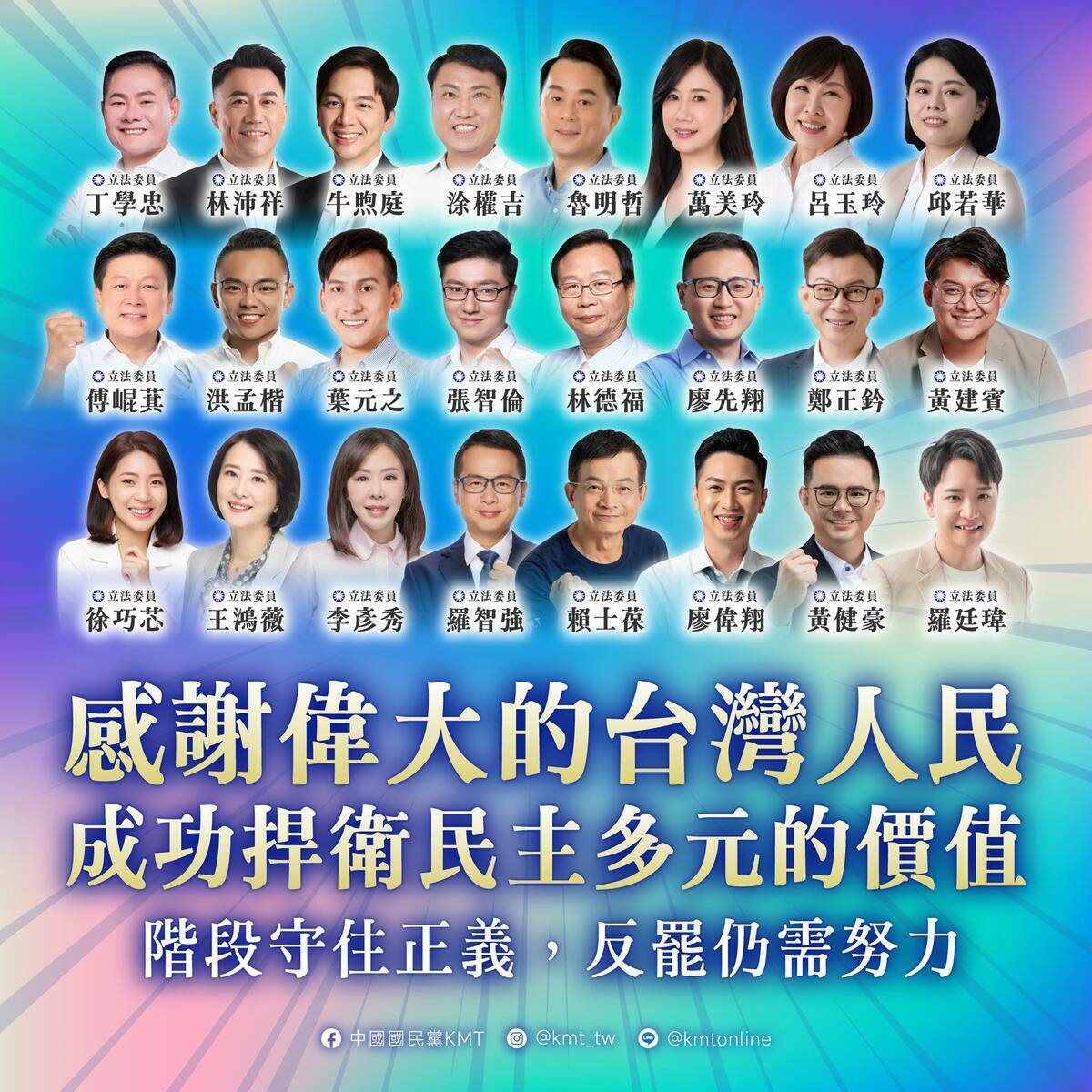 國民黨被罷免的24席立委中，僅有7席是同意票超過25%的罷免基本門檻。 圖/取自中國國民黨 KMT臉書粉專