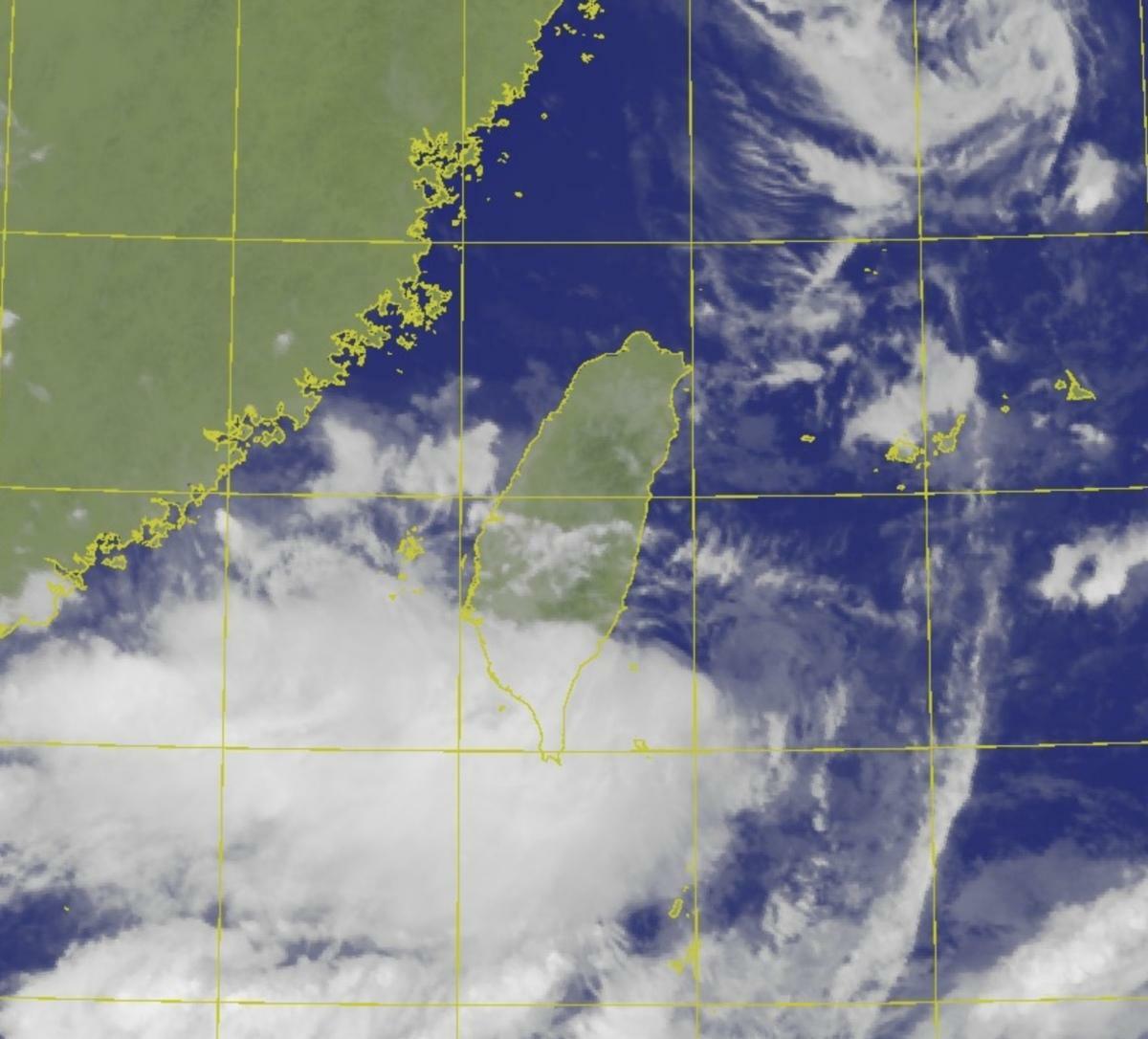 西南氣流逐漸影響台灣南部地區。 圖：氣象署