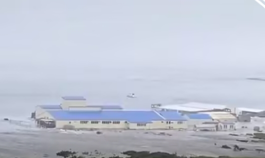 俄堪察加半島外海8.7級地震，日本北海道出現首波海嘯，岸邊民宅、工廠已遭海水入侵。 圖 : 翻攝自新京報